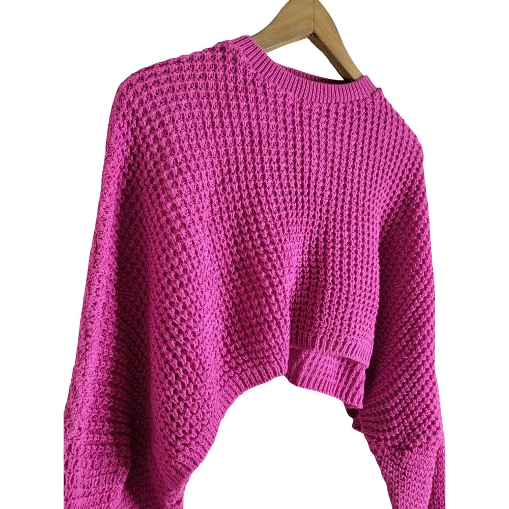 Nasty Gal Collection Magenta Ultra Cropped Waffle Knit Sweater Sz L Grunge Chic